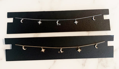 Tiny CZ Star and Moon Necklace