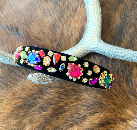Multi Color Gemstone Velvet Headband