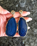 Blue Agate and Gold Drizy Earrings