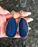 Blue Agate and Gold Drizy Earrings