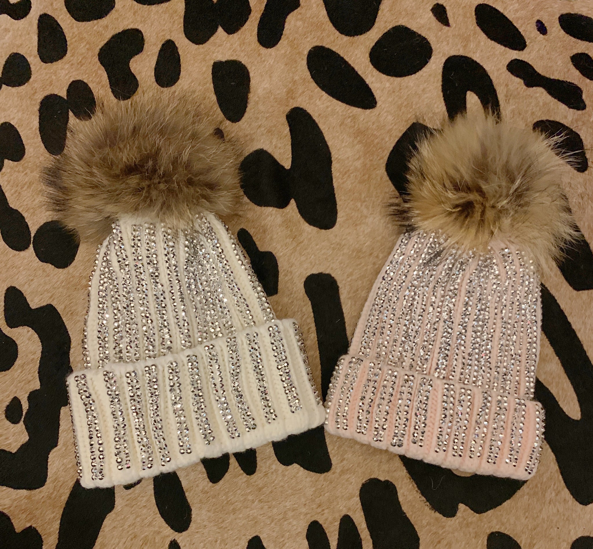 Silver Rhinestone Faux Fur Pom Pom Winter Ski Beanie Rhinestone Beanie - Silver Snowflake Ski Beanie / Faux Fur  main image 2