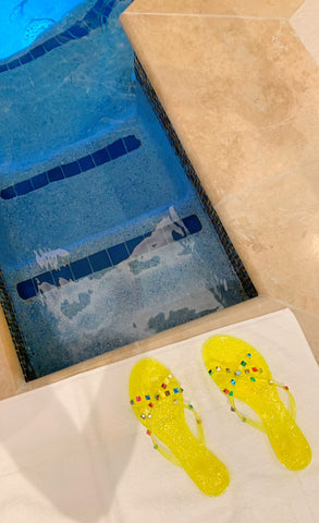 Yellow Glitter Stud Flip Flops
