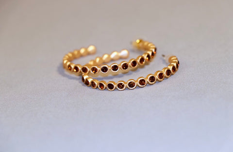 Gold and Red Stone Hoops