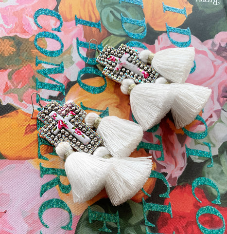 White AB Cross Earrings