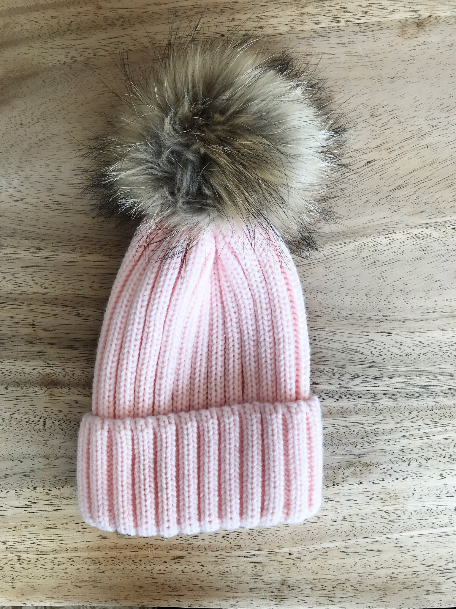 Pink Knit Beanie with Faux Fur Pom Multicolor pink beanie hat with pastel shades main image 2
