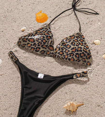 Leopard Rhinestone Bikini