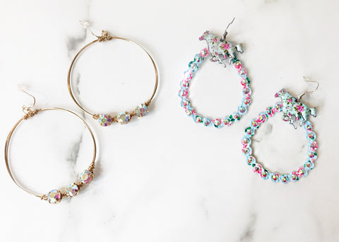 AB Gold Hoops and Floral AB Earrings