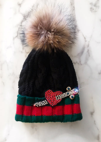 Heart and Arrow Cable Knit Beanie