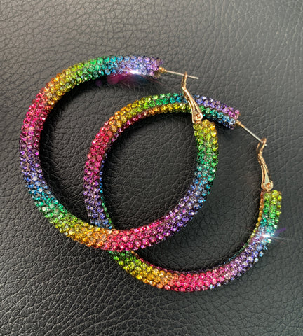 Multi Color Crystal Hoops