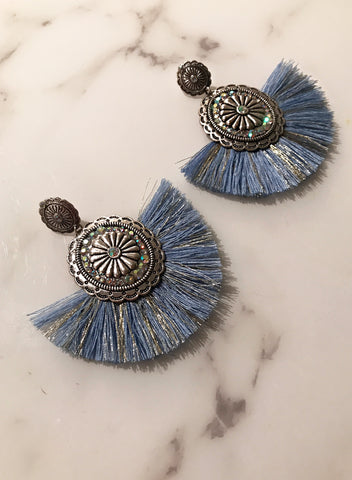 Metallic Blue AB Fringe Earrings