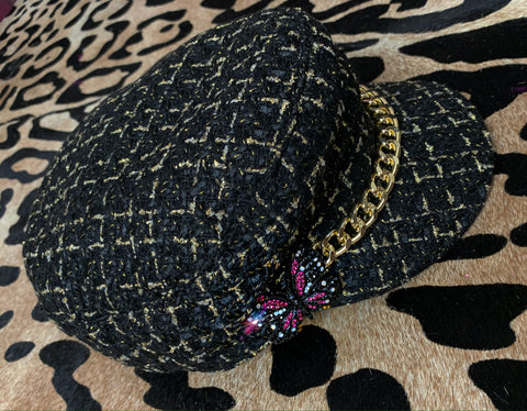 Black and Gold Tweed Cabby Hat
