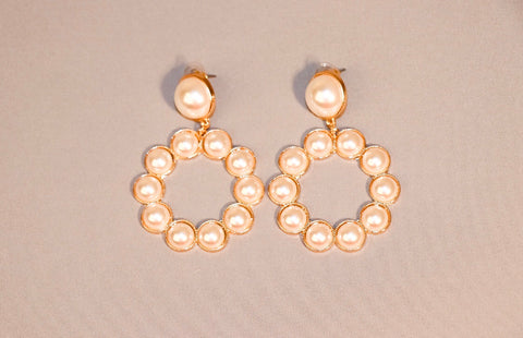 Gold and Pearl Small Hoops