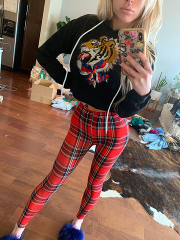 Tiger Sweatshirt and Plaid Leggings
