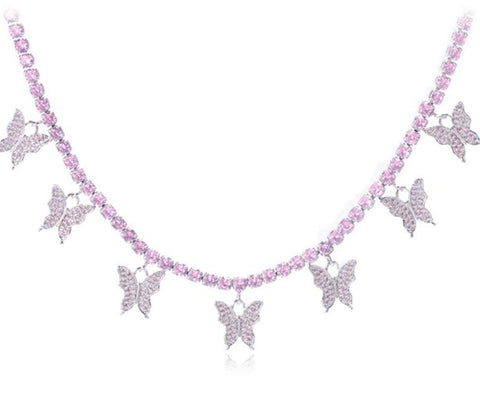 Pink CZ Butterfly Necklace