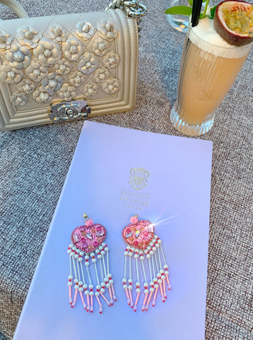 Heart Beaded Fringe Earrings