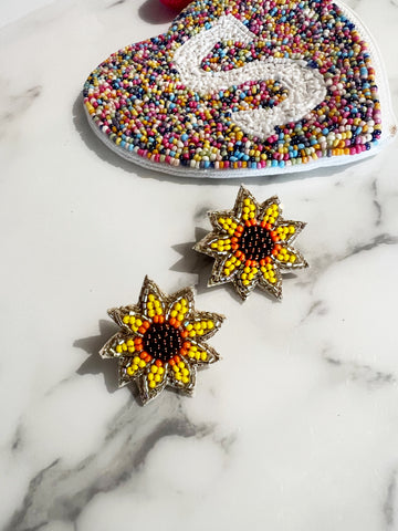 Beaded Sunflower Studs