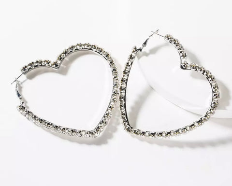 Mini Rhinestone Heart Hoops