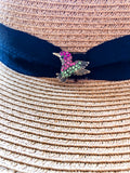 Rhinestone Bird Wide Brimmed Hat