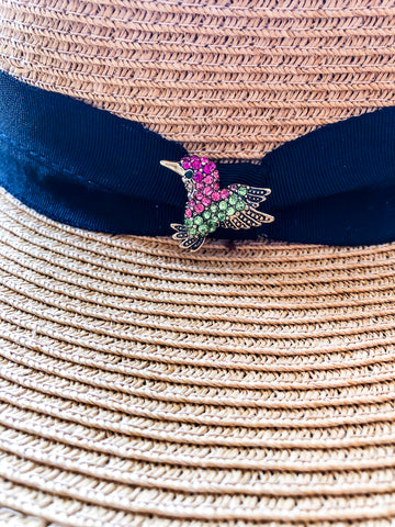 Rhinestone Bird Wide Brimmed Hat