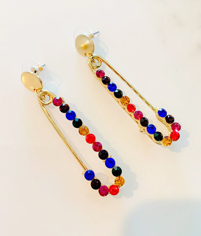 Rainbow Safety Pin Earrings