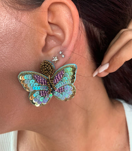 Blue Butterfly Sequin Earrings