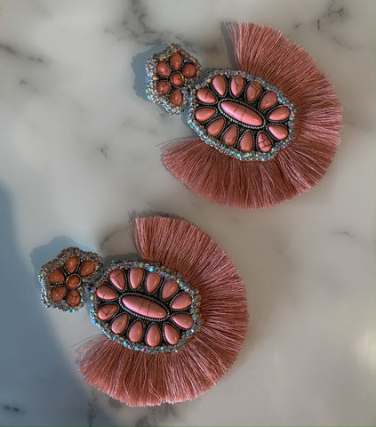 Coral AB Fringe Earrings