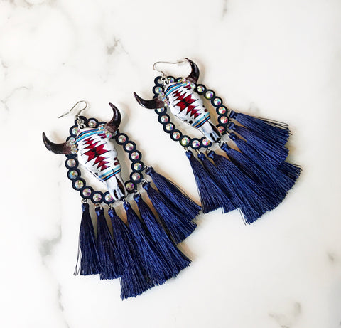 Navy Rodeo Tassel Earrings