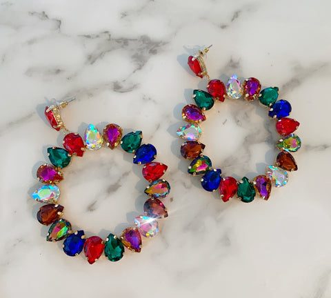 Multi Color Crystal Boho Hoops