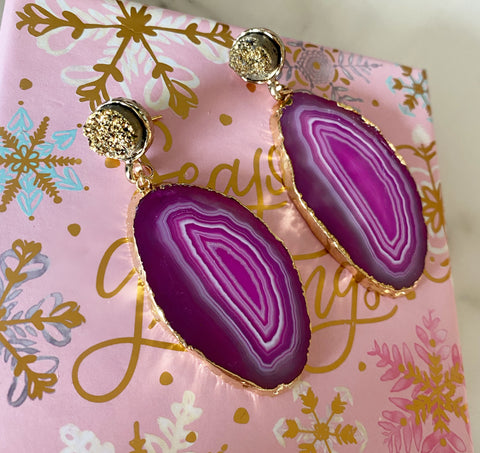 Hot Pink Agate Earrings