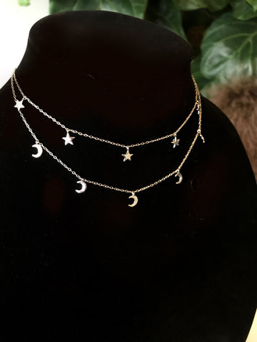 Star and Moon Drop Necklaces