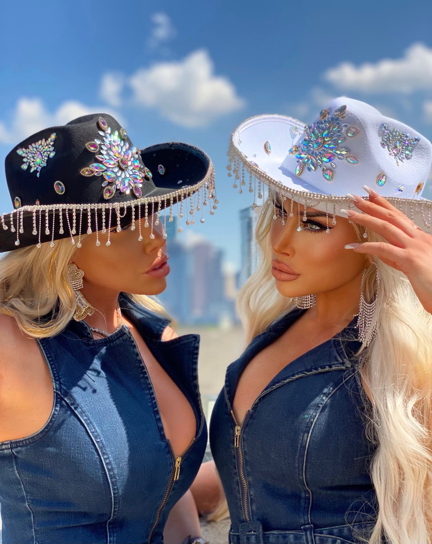 9397 Western Cowgirl Outfit For Women Rhinestone Cow Print Cowboy Hat Necklace Handmade Rhinestone Cowgirl Halloween Costume Coachella Set  main image 3
