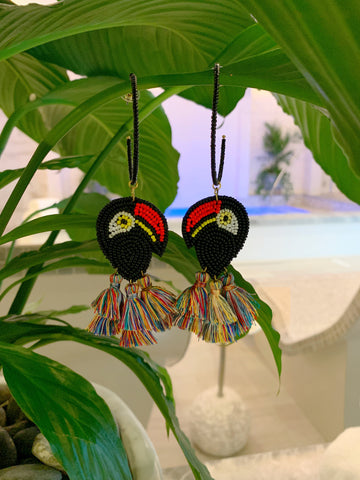 Beaded Tropical Bird Hoops