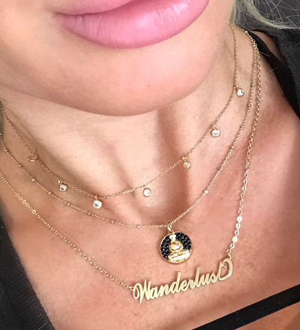 Wanderlust, Black CZ Buddha and CZ Drop Necklaces