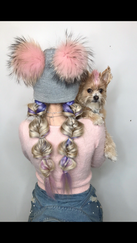 Light Pink and Grey Pom Pom Beanie