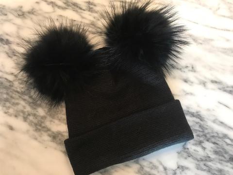 Black Double Pom Pom Beanie