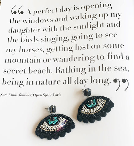 Black Beaded Evil Eye Earrings