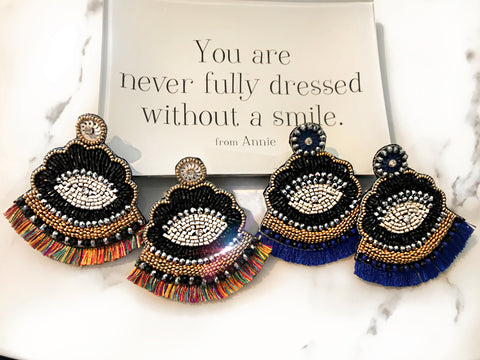 Black Beaded Evil Eye Earrings