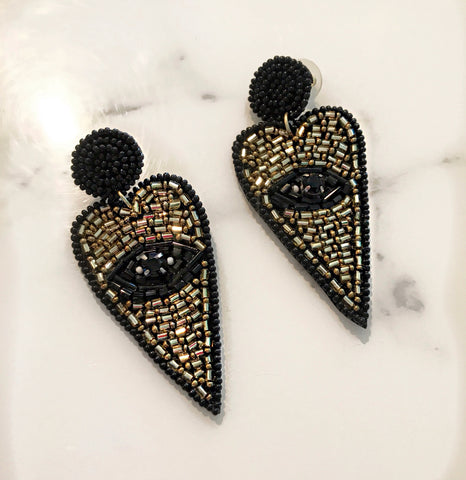 Black and Gold Heart Earrings